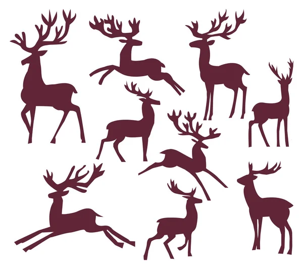 Set of silhouette deer vector illustration character reindeer — Stock Vector