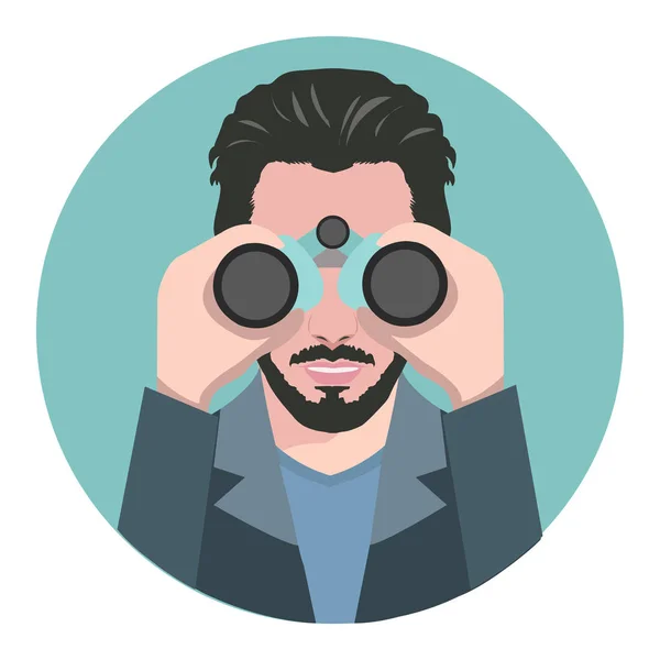 Man looking through binoculars — Stock Vector