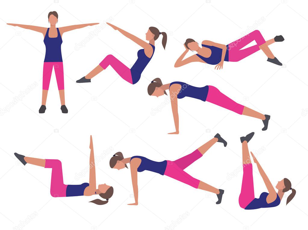 fitness and workout exercise set icons in flat style