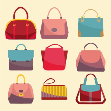 Moda çanta Icon set. 