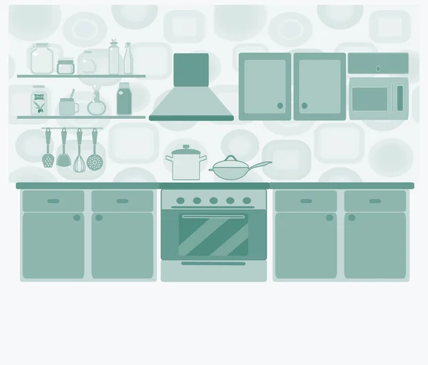 Cocina con juego de muebles. Acogedor interior de cocina — Vector de stock