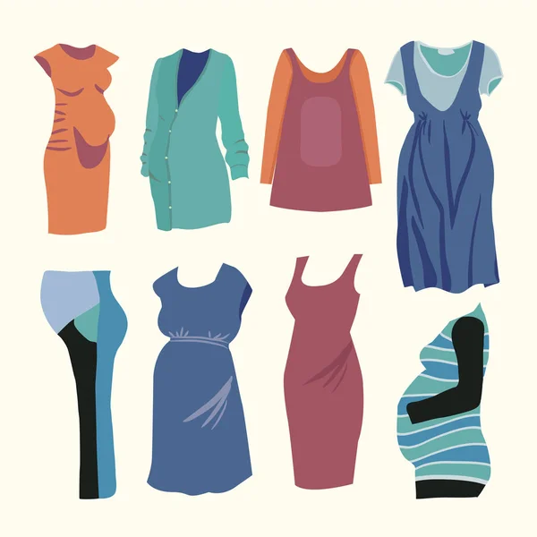 Mode kleding voor stijlvolle zwangere vrouw. — Stockvector