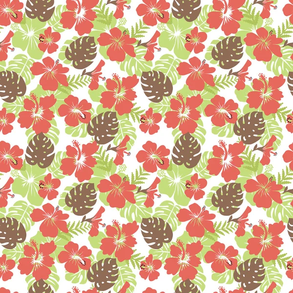 Тропические листья и цветы гибискус цветок Гавайи летом backgr — стоковый вектор