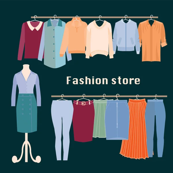 Obchod s oblečením. Vnitřní módní butik. — Stockový vektor