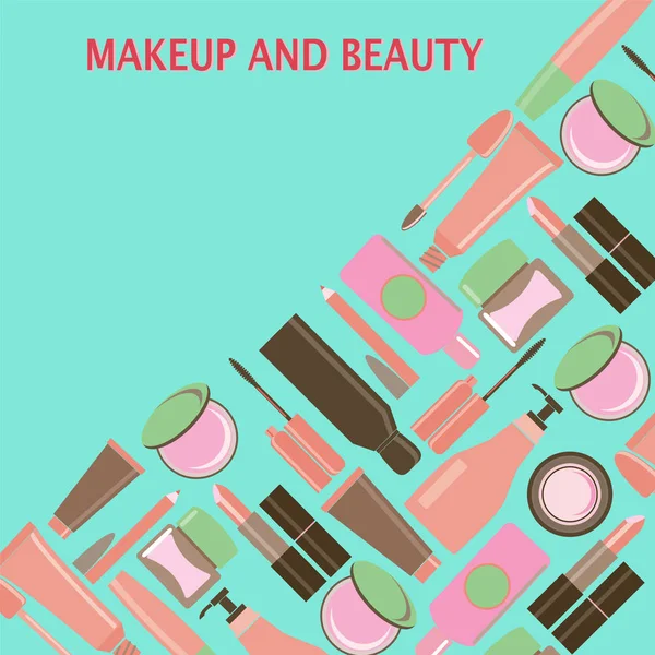 Makeup och skönhet symboler, kosmetika och mode bakgrund med — Stock vektor