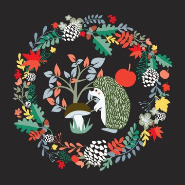 Kirpi orman ile şirin arka plan illüstrasyon ayarla