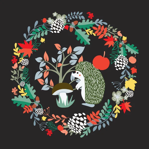 Kirpi orman ile şirin arka plan illüstrasyon ayarla