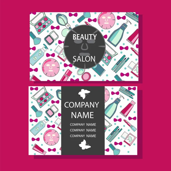 Cuidados de maquiagem design bonito de cartões de visita para salão de beleza —  Vetores de Stock