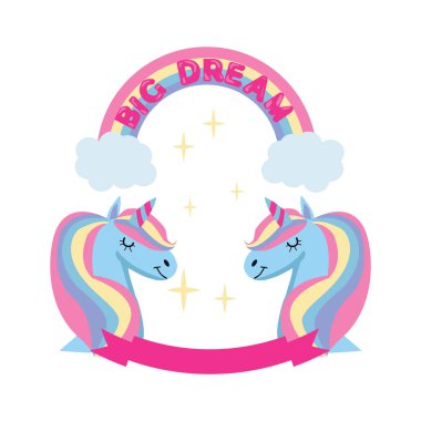 Tebrik kartı arka plan sihirli unicorn ve gökkuşağı poster 