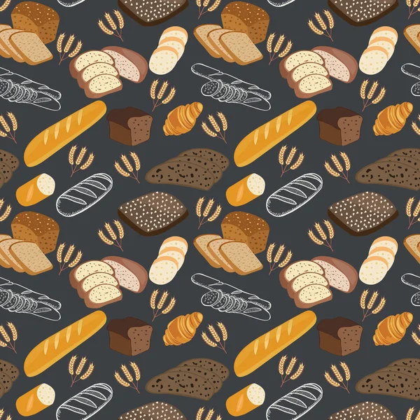 Muster von Backwaren Brot, Roggenbrot, Ciabatta, Weizenbrot, — Stockvektor