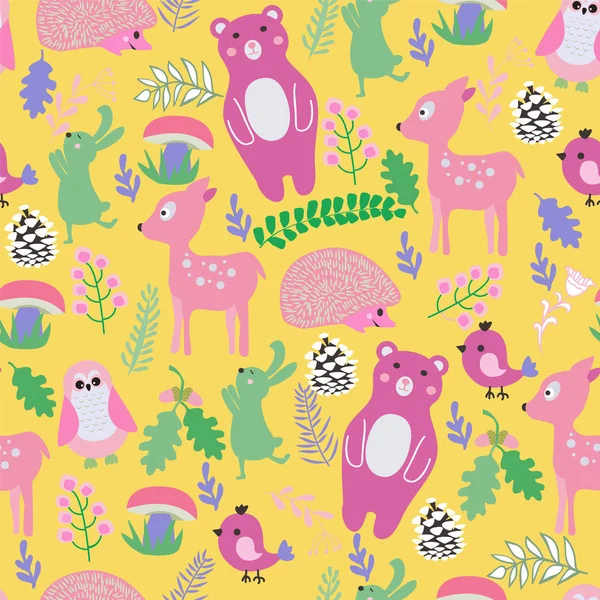 Patrón con dibujos animados lindo bosque animales bebé ducha fondo . — Archivo Imágenes Vectoriales