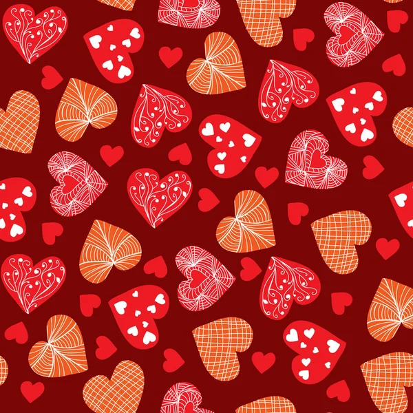 Valentijnsdag achtergrondontwerp Doodle Hand getrokken Valentijn hart — Stockvector