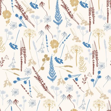 kır çiçekleri, fern, yaprakları, lavanta ile Seamless Modeli 