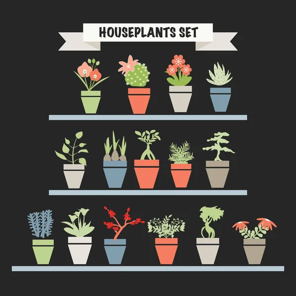 Collection silhouette colorée de fleurs de jardin et d'herbes pla — Image vectorielle