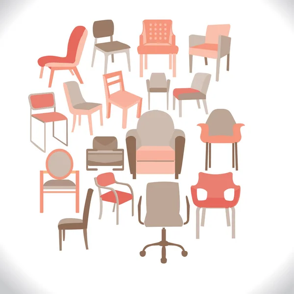 Sandalyeler ve koltuklar kümesi. resimde farklı sandalye ayarla — Stok Vektör