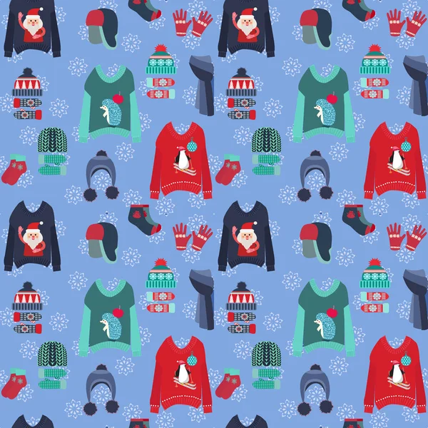 Fondo de Navidad con linda colección de suéteres feos — Vector de stock