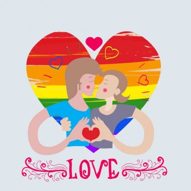  sevgi dolu çift gökkuşağı renkli kalp çocuklar gay çift öpüşme