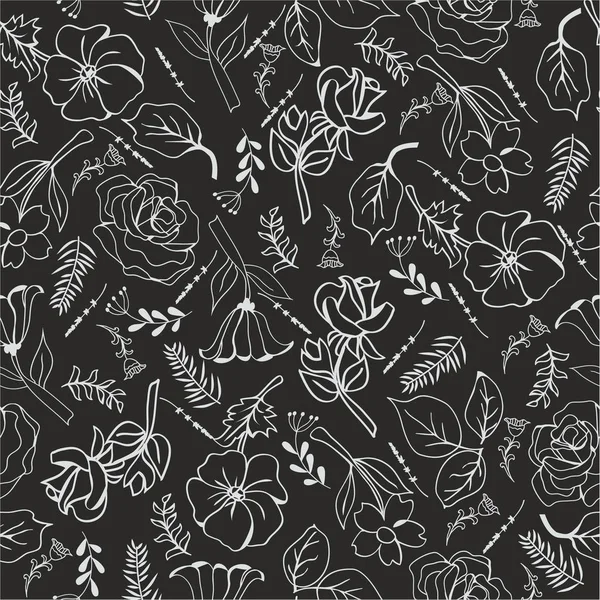 黒の背景にベクトル モノクロの花 — ストックベクタ