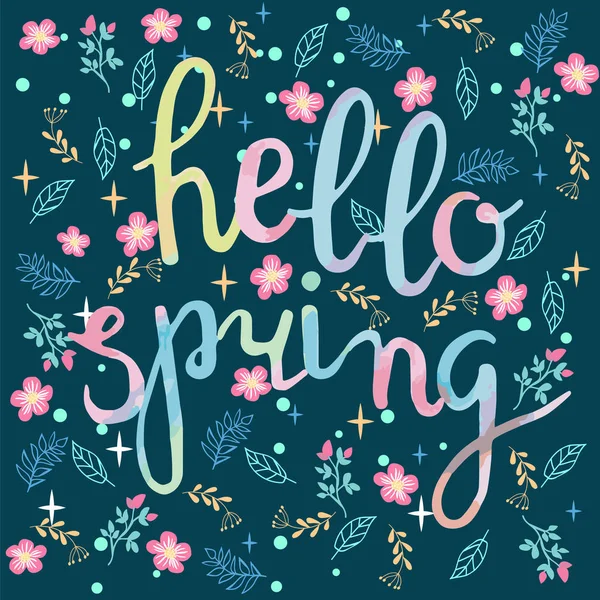 Watercolor hand drawn Hello spring greeting card. — Stock Vector