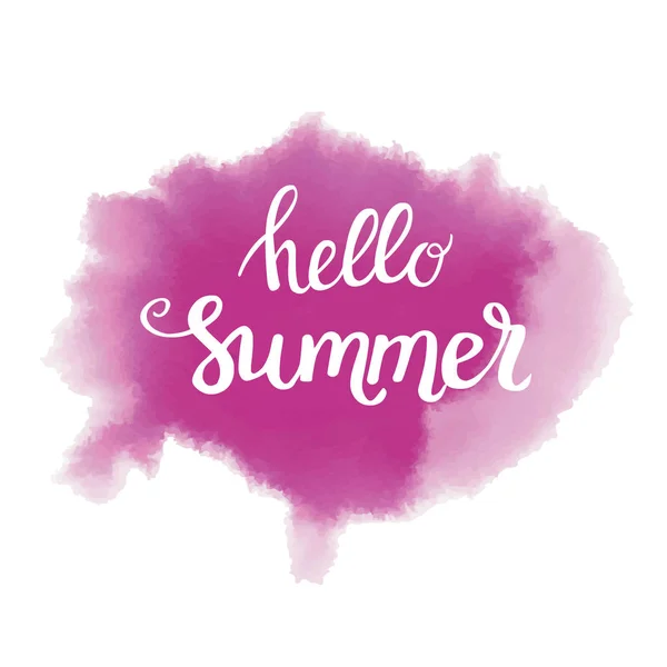 Kalligrafische Inschrift auf rosa Aquarell Hintergrund hallo Sommer — Stockvektor