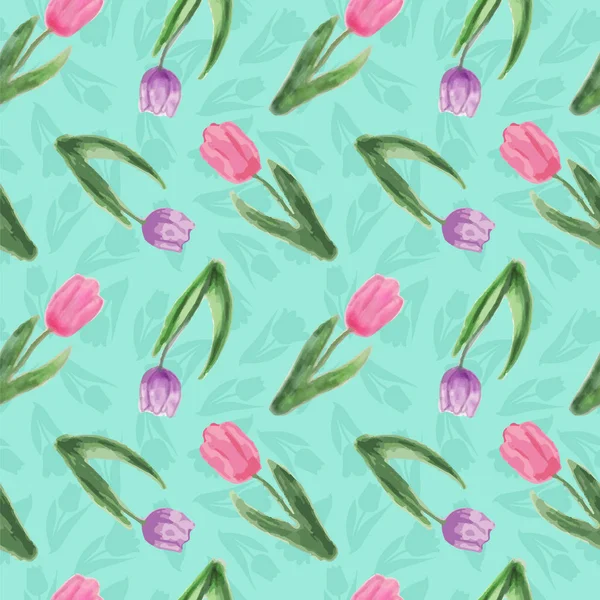 Naadloze patroon met aquarel tulpen — Stockvector