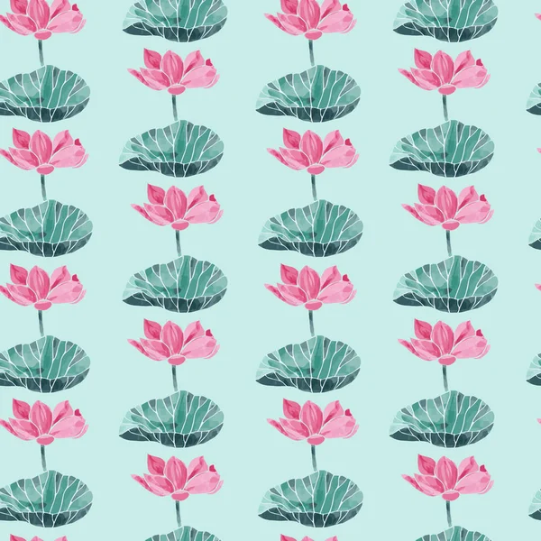 De naadloze patroon vector met aquarel lotusbloem. — Stockvector