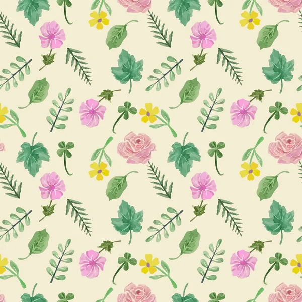 Collection florale colorée avec feuilles et fleurs, dessinée à la main — Image vectorielle
