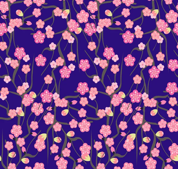 Třešňové květy vzorkem větve na fialové pozadí — Stockový vektor