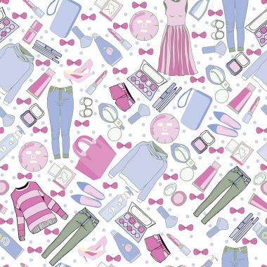 elle çizilmiş moda kıyafetler ve aksesuarlar desen koleksiyonu