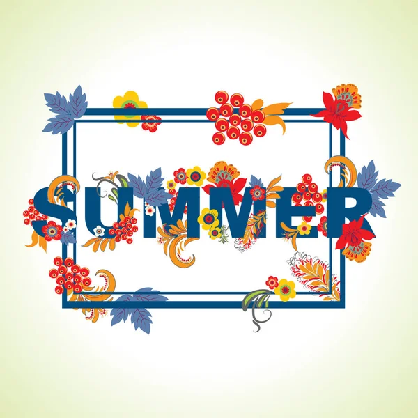 Sommer-Typografie mit Blättern und Blumen. — Stockvektor