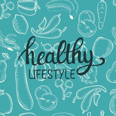 Doodle desen elle çizilmiş organik meyve ve sebze 