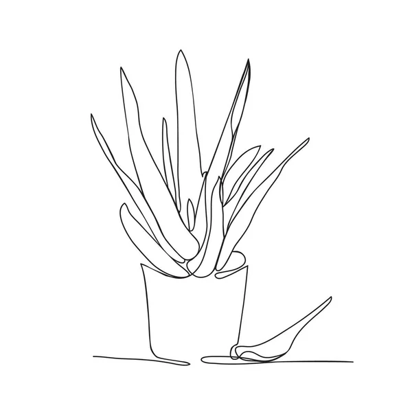 Linha contínua desenho Aloe vera no pote — Vetor de Stock