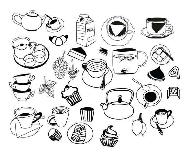 Collection of hand drawn sketches on the theme of tea. — Stock Vector