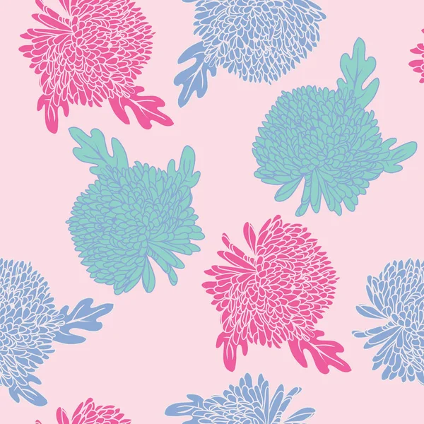 Pattern with hand drawn chrysanthemums flowers. — Stock Vector