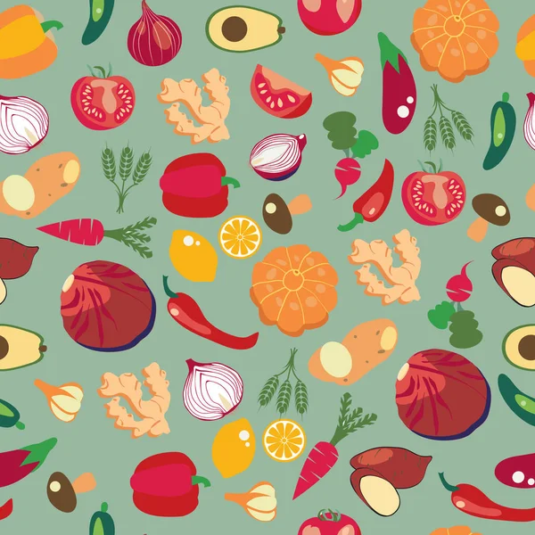 Background of fresh and healthy food. Vegetables pattern in flat — Stock Vector