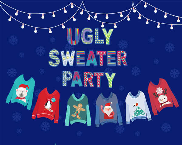 Christmas holiday cute ugly sweater party invitation design