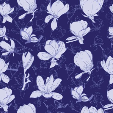 desen el çizimi manolya çiçek ve yaprakları koleksiyonu