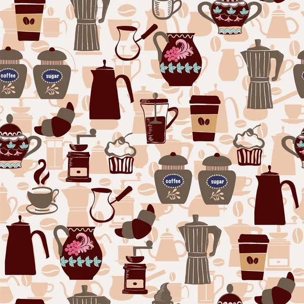 Handgezeichnete Sammlung nahtloser Muster-Kaffee-Ikonen. — Stockvektor