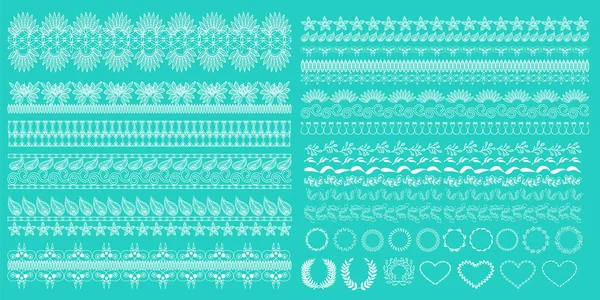 Set of horizontal lace borders and Edges Collection on the green — Stock Vector