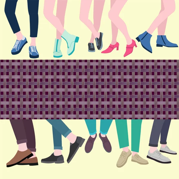 Set van vijf paar vrouwelijke en mannelijke benen in de schoenen — Stockvector