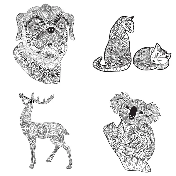 Vector cartoon set illustration cat, deer, dog and koala. — Stock Vector