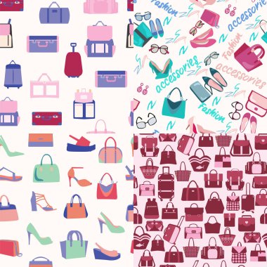 Kusursuz arka plan moda çantaları ve aksesuar eşyaları..
