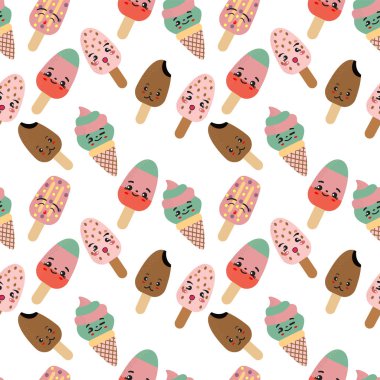 Kawaii dondurmalı waffle külahlı desen