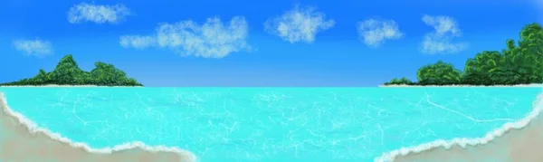 Τοπίο Γαλάζια Θάλασσα Και Αμμουδιά Καλή Ηλιόλουστη Μέρα Εικονογράφηση Για — Φωτογραφία Αρχείου