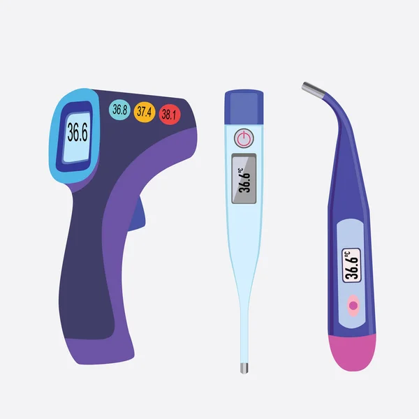 病媒不同类型的温度计 用于预防结肠病毒的医疗配件 — 图库矢量图片