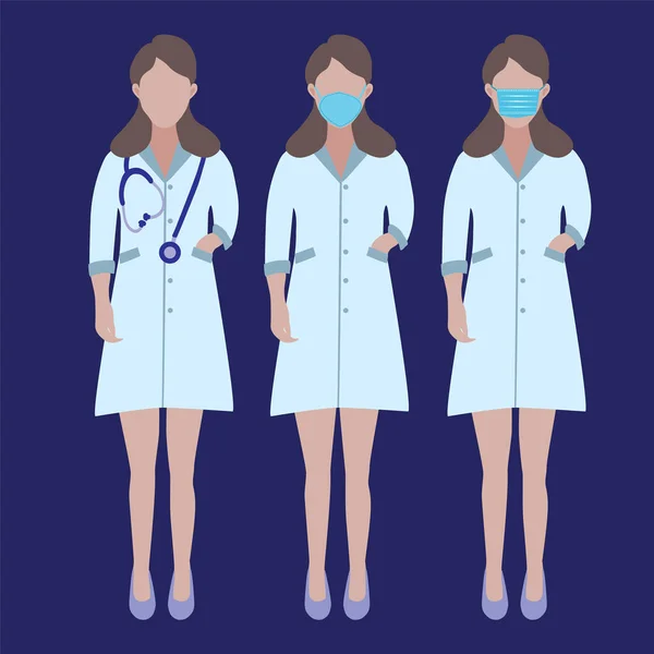 Ensemble Vectoriel Caractères Des Médecins Illustration Médecins Profession Féminine Infirmière — Image vectorielle