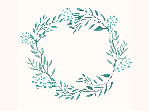 Couronne Aquarelle Avec Branches Feuilles Illustration Pour Invitation Mariage Enregistrez — Photo