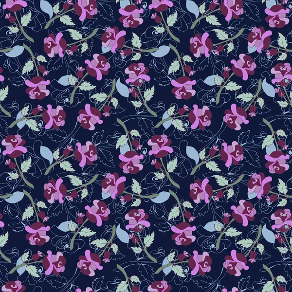 Nahtloses Muster Mit Vintage Rosen Schöne Botanische Hintergrund Mit Blumen — Stockvektor