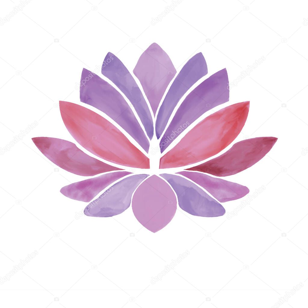 Hand-drawn Watercolor lotus flower pink on white background. Decorative flower illustration.