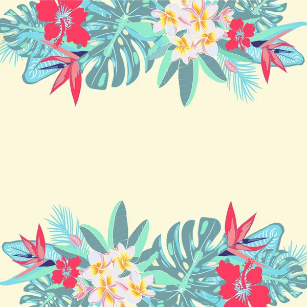 Banner Vetorial Com Plantas Tropicais Ilustração Com Flores Folhas Palma — Vetor de Stock